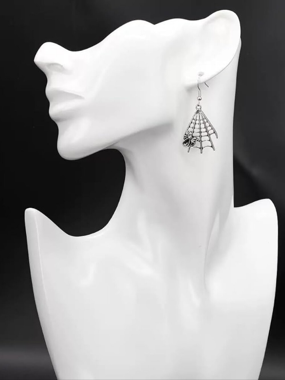 Silver Dangle Earrings Spider Web